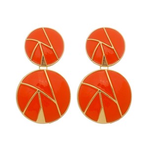 Brinco Círculo Esmaltado em Laranja e Dourado
