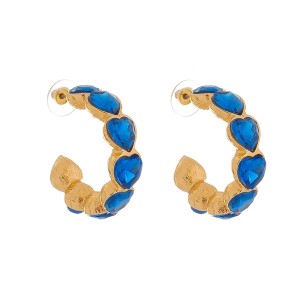 Brinco Argola Coração Pedra Azul e Dourado