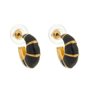 Brinco Argola Camadas PP Esmaltado em Preto e Dourado