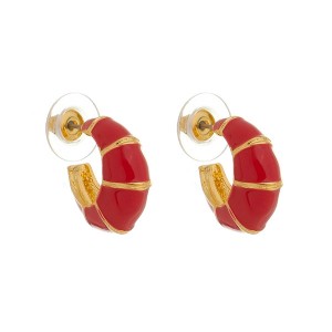 Brinco Argola Camadas PP Esmaltado em Vermelho e Dourado