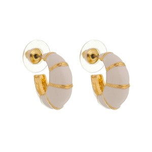 Brinco Argola Camadas PP Esmaltado em Branco e Dourado