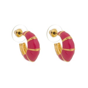 Brinco Argola Camadas PP Esmaltado em Rosa e Dourado