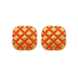 Brinco Quadrado Esmaltado Laranja e Dourado