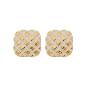 Brinco Quadrado Esmaltado Branco e Dourado