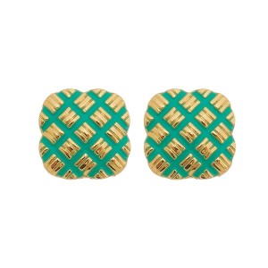 Brinco Quadrado Esmaltado Verde e Dourado
