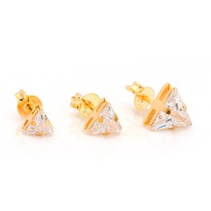 Kit Brinco solitário Triangular Zircônia Branca Banhado a Ouro 18k