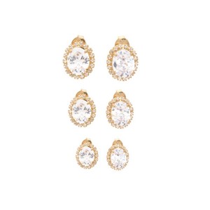 Kit de Brinco Solitário Bordado Banhado em Ouro 18K