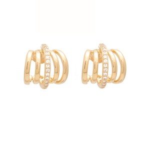 Brinco Ear Cuff Duplo Cravejado em Zircônia Banhado a Ouro 18k