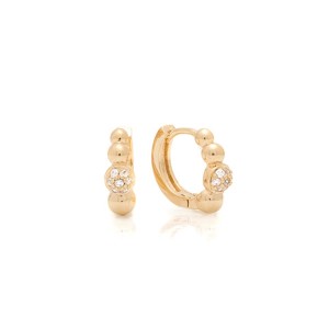 Brinco de Argola Bolinha Lisa e Cravejada Banhado a Ouro 18k