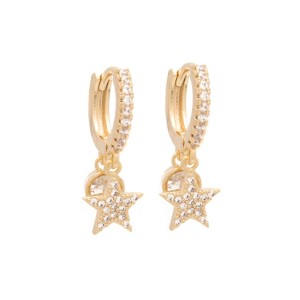 Brinco Argola Com Estrela Cravejado em Zircônia Banhado a Ouro 18k