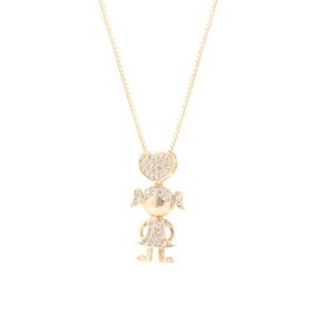 Colar Menina com Coração Cravejado em Zircônia 42 cm Banhado a Ouro 18k