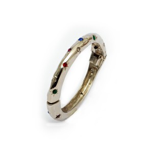 Pulseira Bracelete Prateado com Pedrinhas Coloridas