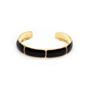 Pulseira Bracelete Blocos Esmaltado Preto e Dourado