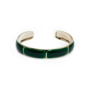 Pulseira Bracelete Blocos Esmaltado Verde e Prateado