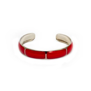 Pulseira Bracelete Blocos Esmaltado Vermelho e Prateado