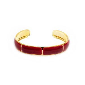 Pulseira Bracelete Blocos Esmaltado Vinho e Dourado
