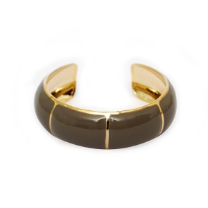 Pulseira Bracelete Bloco Liso Larga Esmaltada Cinza e Dourada
