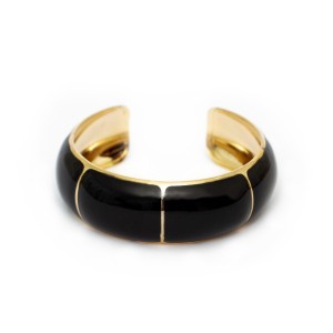 Pulseira Bracelete Bloco Liso Larga Esmaltada Preto e Dourada