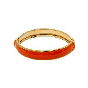 Pulseira Bracelete Liso Esmaltado Laranja e Dourado