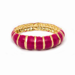 Pulseira Bracelete Escamas em Esmaltado Rosa e Banho Dourado