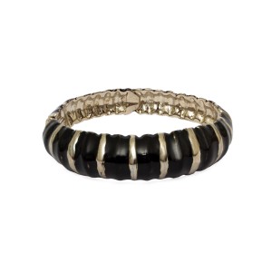 Pulseira Bracelete Escamas em Esmaltado Preto e Banho Prateado