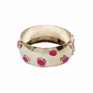 Pulseira Aro Largo Prateado com Bolinhas Laranja Abaloado