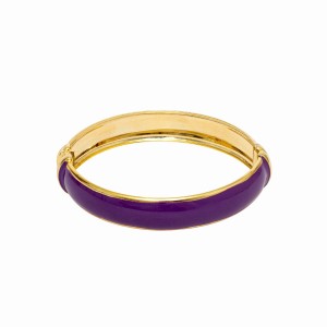 Pulseira Bracelete Liso Esmaltado Roxo e Dourado
