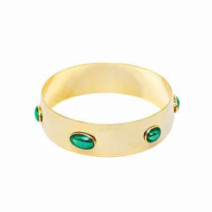 Pulseira Aro Largo Dourado com Bolas Ovais em Verde