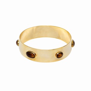 Pulseira Aro Largo Dourado com Bolas Ovais em Caramelo