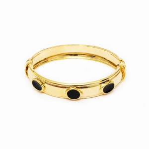Pulseira Bracelete Bola Preta Banho Dourado