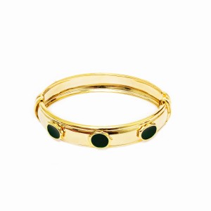 Pulseira Bracelete Bola Verde Banho Dourado
