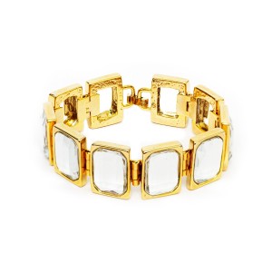 Pulseira Geométrica Resina Branca Cristal Dourada