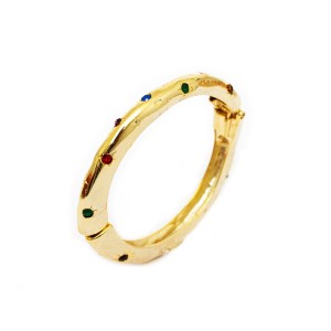 Pulseira Bracelete Dourado com Pedrinhas Coloridas