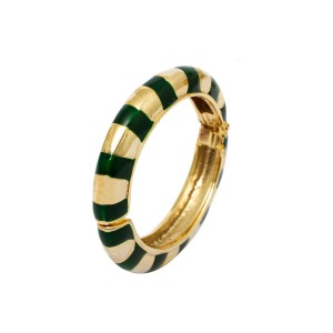 Pulseira Bracelete Listras Stripe Verde e Dourado