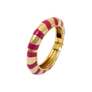 Pulseira Bracelete Listras Stripe Rosa e Dourado