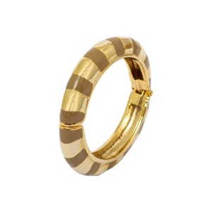 Pulseira Bracelete Listras Stripe Bege e Dourado