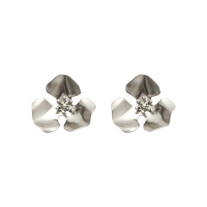 Brinco Flor Tulipa Lisa Prateado Fosco