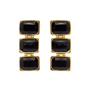 Brinco Pedra Pendurado em Preto e Dourado