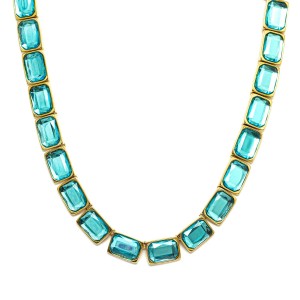 Colar Geométrico Resina Azul e Dourado