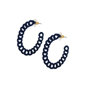 Brinco Argola Vazada Veludo Azul Escuro