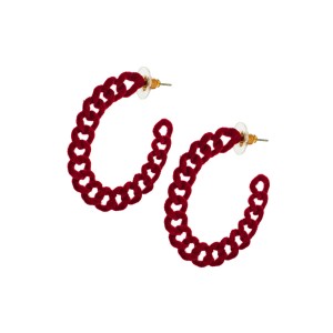 Brinco Argola Vazada Veludo Vermelho