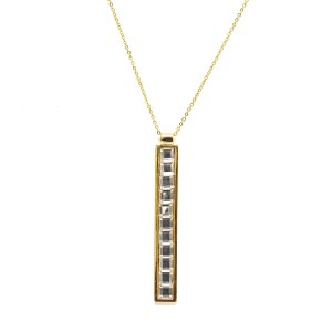 Colar Chakras Branco Cristal Retangular Dourado