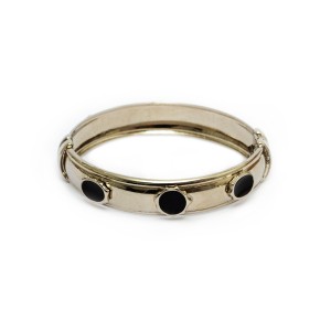 Pulseira Bracelete Bola Preto Banho Prateado