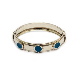Pulseira Bracelete Bola Azul Banho Prateado