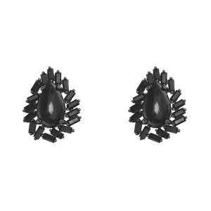 Brinco Gota Cravejada Preto Banhado a Ródio Negro