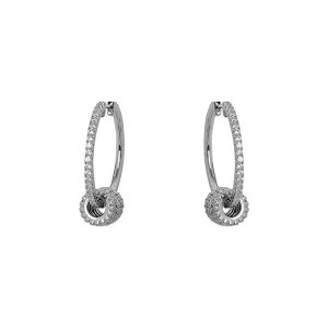 Brinco Argola Elos Zircônia Branco Cristal Banhado a Ródio Branco