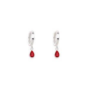 Brinco Argola Ponto de Luz Oval Vermelho PP Prata 925