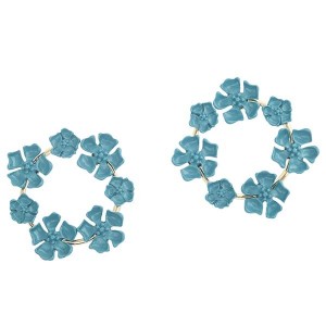 Brinco Aro Floral Azul Esmaltado