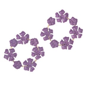 Brinco Aro Floral Roxo Esmaltado