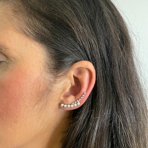 Brinco Ear Cuff Pérola e Zircônia Cristal Banhado a Ródio Branco